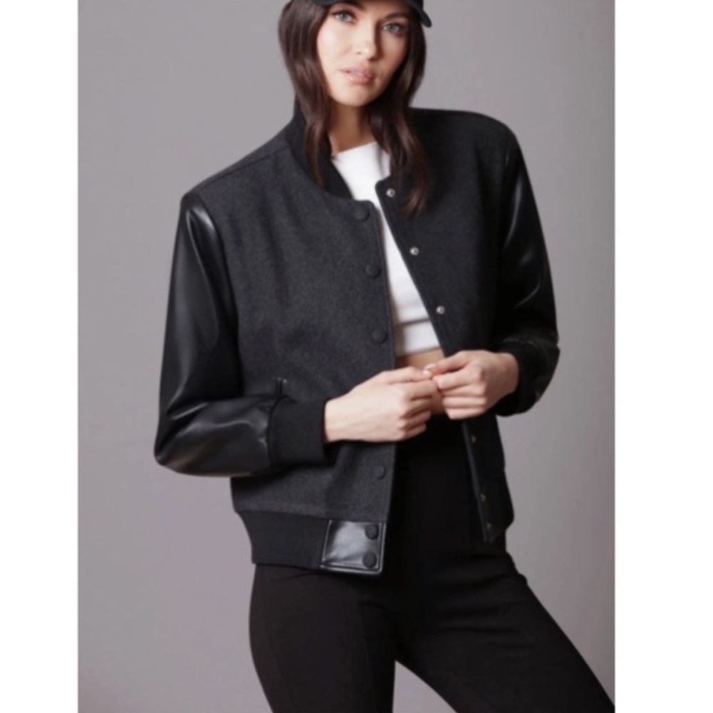 Anthro 7 For All Mankind Bomber Jacket Avec les Filles Strong Shoulder Bomber - Picture 1 of 16